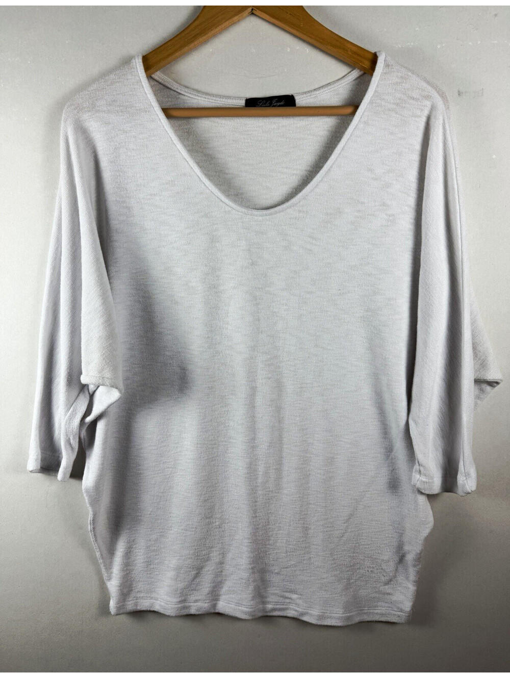 Laila Jayde White Solid Knit Scoop Neck 3/4 Sleeve Stretch Pullover T-Shirt M/L